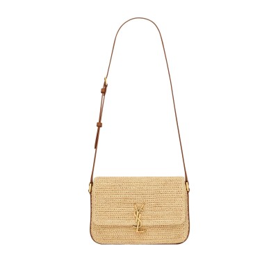 YSL SOLFERINO MEDIUM SATCHEL IN RAFFIA AND LEATHER 751506GAABN2080 (23*16*6cm)